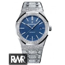 Réplica Audemars Piguet Royal Oak Mostrador 15410 Frosted White Gold Blue 15410BC.GG.1224BC.01