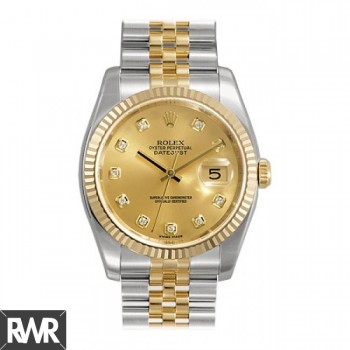 Réplica Rolex Datejust Champagne Diamond Dial Jubilee Pulseira 116233