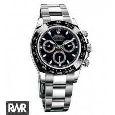 Copiar Rolex Cosmograph Daytona mostrador preto em aço inoxidável Oyster 116500BKSO