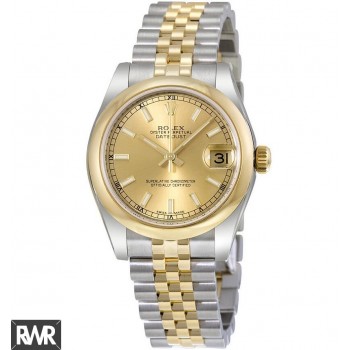 Réplica relogio Rolex Datejust Champagne Dial automático em aço inoxidável e ouro 18kt 178243CSJ