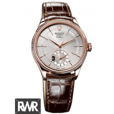 Copiar Rolex Cellini Dual Time Everose ouro prata guilhoché Dial 50525