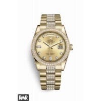 Réplica relogio Rolex Day-Date 36 ouro amarelo 118348 mostrador de diamantes na cor champanhe