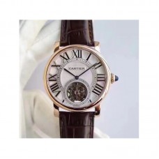 Réplica Cartier Rotonde Flying Tourbillon W1556215 Ouro Rosa Prata Dial