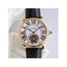 Réplica Cartier Rotonde Flying Tourbillon W1556215 Ouro Amarelo Prata Dial