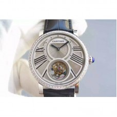 Réplica Cartier Rotonde Tourbillon aco inoxidável & Diamantes Marcas Brancas Tourbillon 