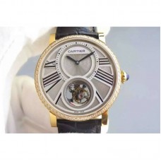 Réplica Cartier Rotonde Tourbillon Ouro Amarelo & Diamantes Marcas Brancas Tourbillon 