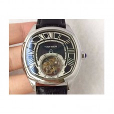 Réplica Drive De Calibre de Cartier Tourbillon W4100013 aco inoxidável Marcador Preto Tourbillon