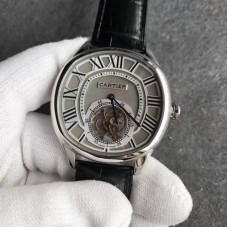 Réplica Drive de Calibre de Cartier Tourbillon W4100013 aco inoxidável Cinzento Dial