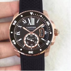 Réplica Calibre De Cartier Diver W7100052 42MM Ouro Rosa Marcador Preto