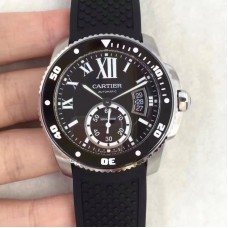 Réplica Calibre De Cartier Diver W7100056 42MM aco inoxidável Marcador Preto