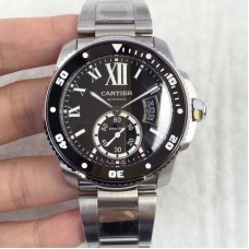 Réplica Calibre De Cartier Diver W7100057 42MM aco inoxidável Marcador Preto