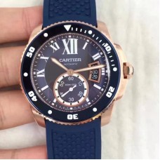 Réplica Calibre De Cartier Diver WGCA0010 42MM Ouro Rosa Marcador Azul