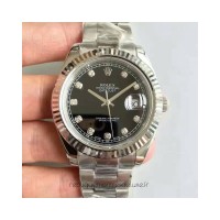 Réplica Rolex Datejust II 116334 41MM Aco Inoxidável Preto & Diamantes Dial