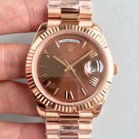 Réplica Rolex Day-Date 40 228235 40MM Aco Inoxidável Com 18K Ouro Rosa Wrapped Chocolate Dial