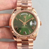 Réplica Rolex Day-Date 40 228235 40MM Aco Inoxidável Com 18K Ouro Rosa Wrapped Verde Dial