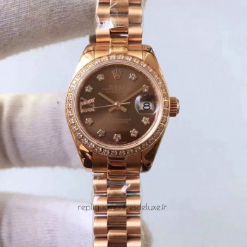 Réplica Rolex Lady Datejust 28 279135RBR 28MM Ouro Rosa & Diamantes Chocolate Dial