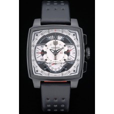 Réplica do Tag Heuer Mónaco Preto-Vermelho Perfurado de Couro Marque 80307 Branco