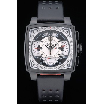 Réplica do Tag Heuer Mónaco Preto-Vermelho Perfurado de Couro Marque 80307 Branco